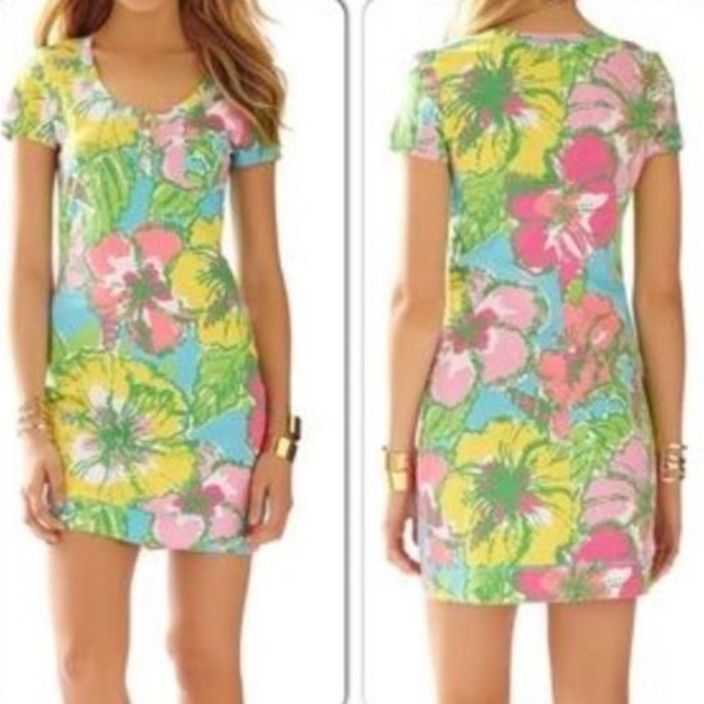 Lilly Pulitzer Britton Big Flirt Floral Henley Short Sleeve Tee Dress XS EUC